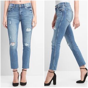 GAP 1969 High Rise Slim Straight Destroyed Jeans in Medium Wash Size 26